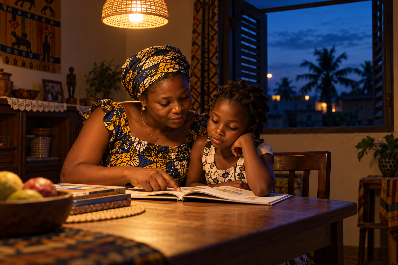 Famille dans une maison éclairée au Togo