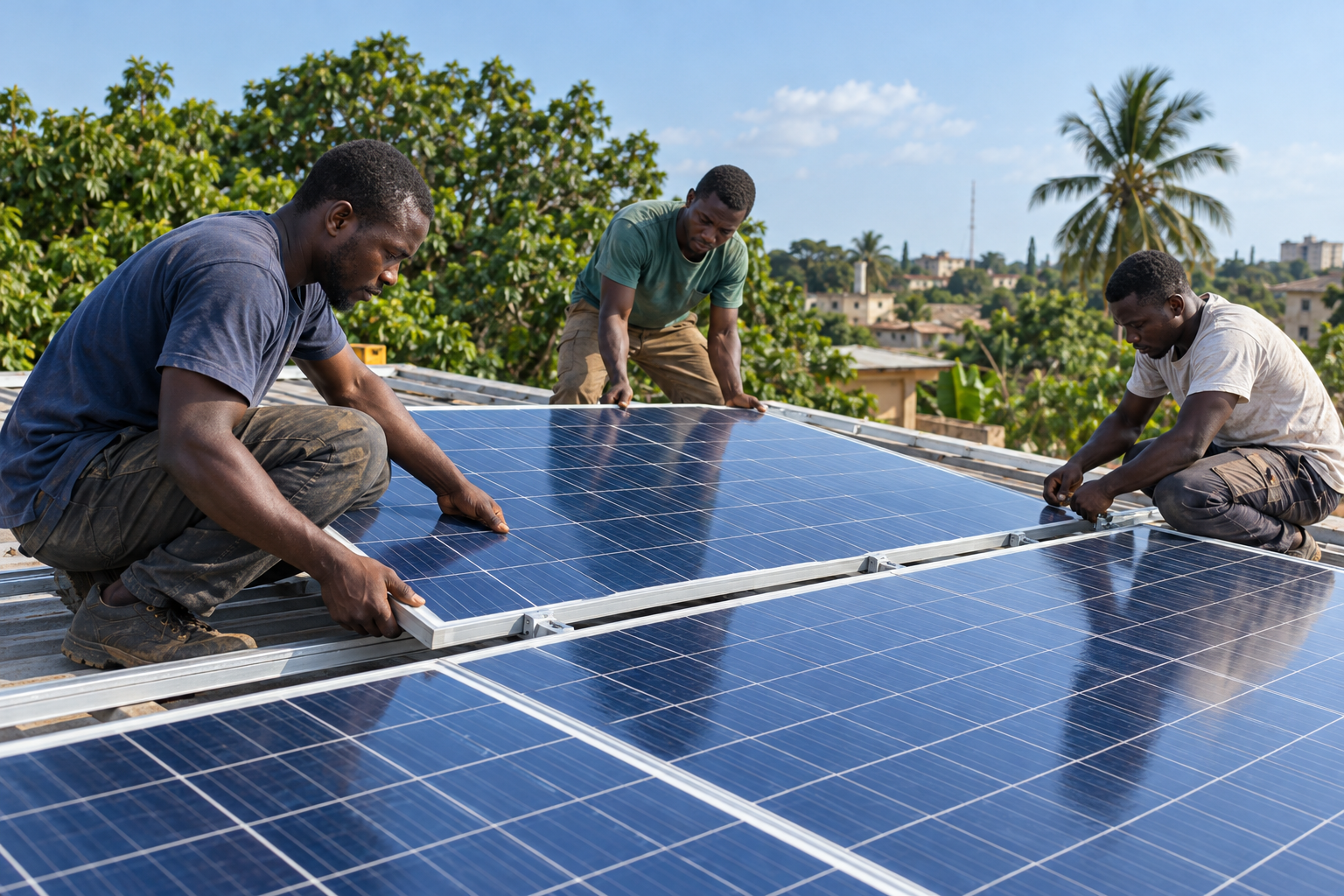 Installation de panneaux solaires dans un environnement togolais